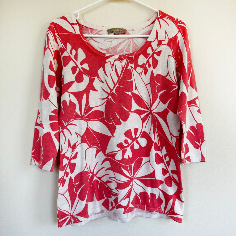 Tommy Bahama Knit Sweater Tropical Print 3/4 Sleeve Top Lightweight Women’s Sz S - Picture 1 of 9